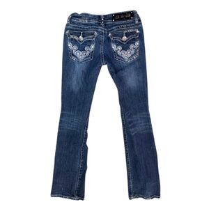 LA Idol USA Dark Blue Jeans Embroidered Pockets W 29 L 34 Size 5 Women Bootcut